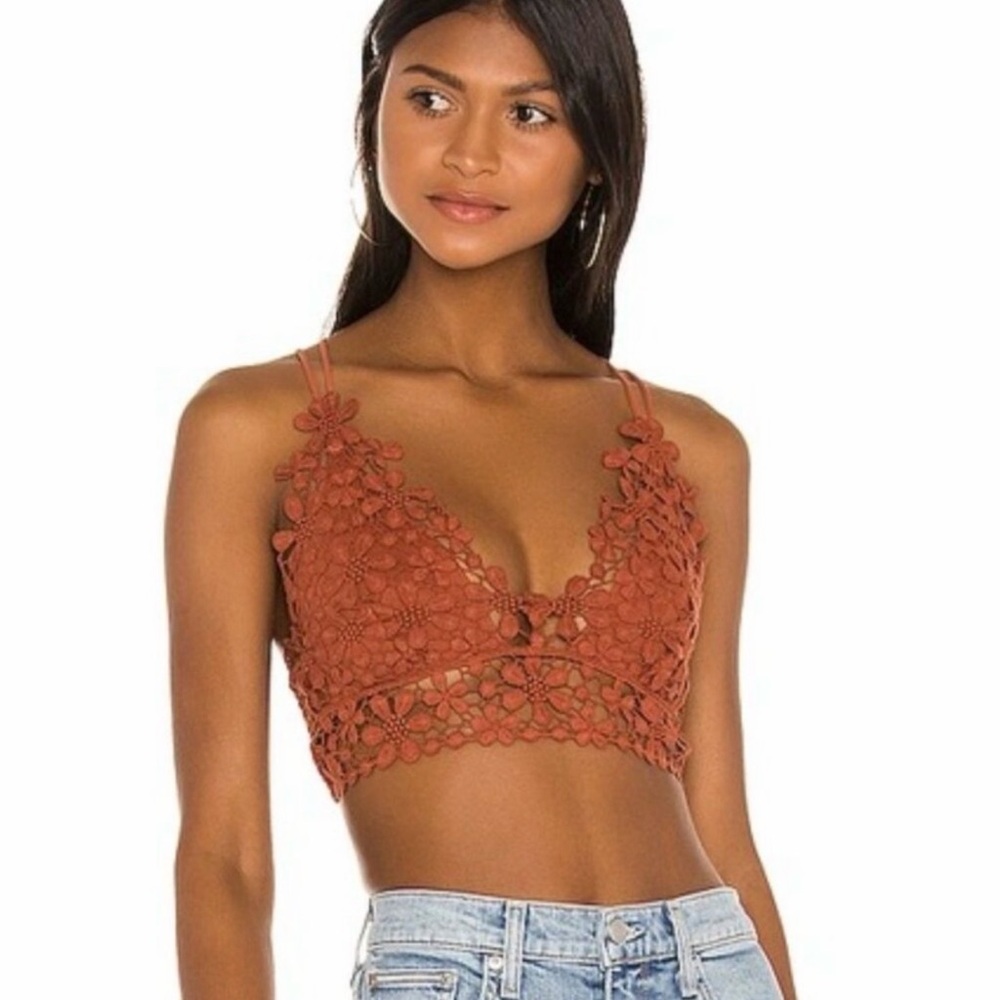 ❌SOLD❌Free People Rust Floral Lace Bralette Strappy Back Boho Festival Top M